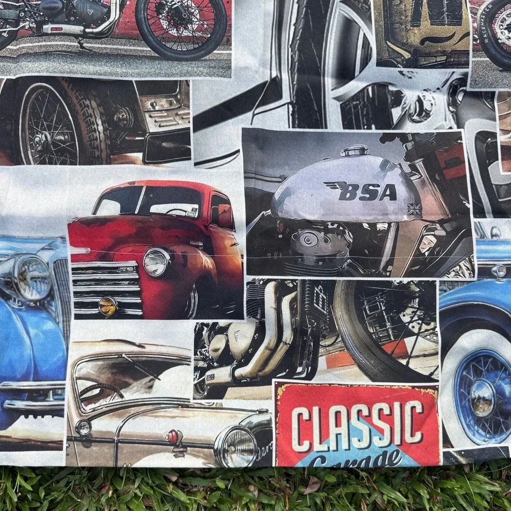 Classic Garage Cars Motorcycles Upholstery Fabric‎ Made in Spain 53x96
